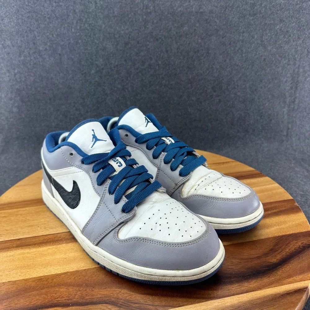 Nike Air Jordan 1 Low Cement True Blue 553558-103 Men's Athletic Sneakers 10.5